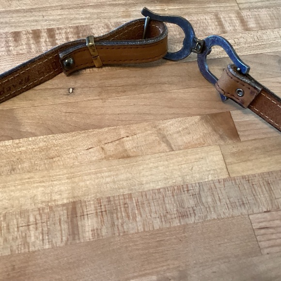 Narrow Brown Leather Belt with Metal Horseshoe Buckle Adjustable Small - Picture 3 of 4